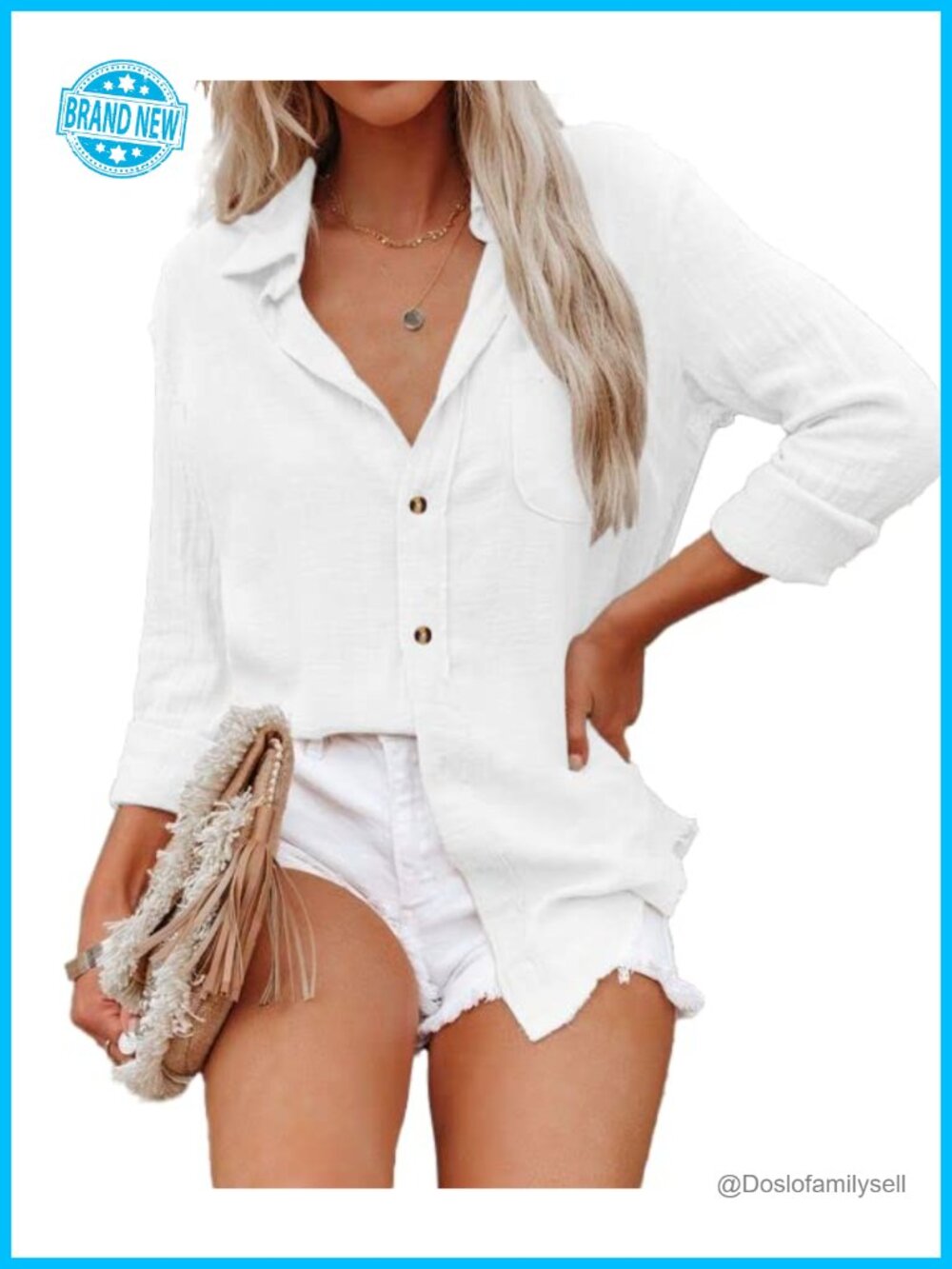 ZAAYO Women's Cotton Linen V Neck Button Down Shirt Roll Up Sleeve Casual Blouse